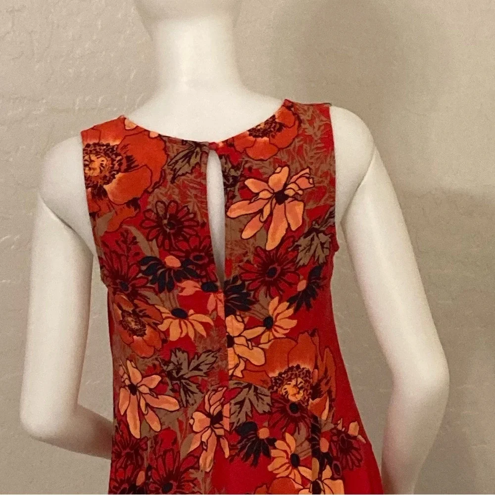 Free People Backyard Party Gauze Printed Tunic Red Floral Small